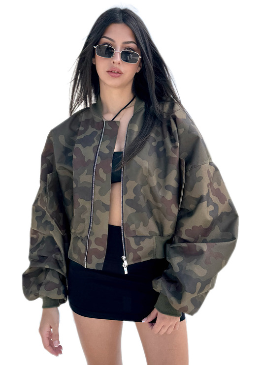 kurtki damskie Krótka kurtka typu bomber camo