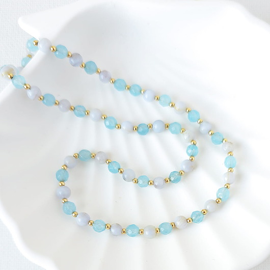 korale Naszyjnik z kamieni naturalnych: chalcedon, kwarc