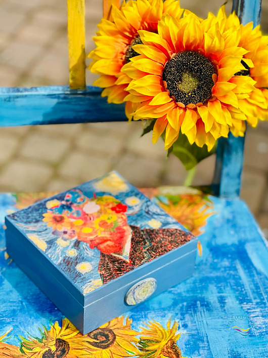 skrzynki, kufry i pudła Kuferek dla miłośnika sztuki, Van Gogh, prezent, na biżuterię, cytat