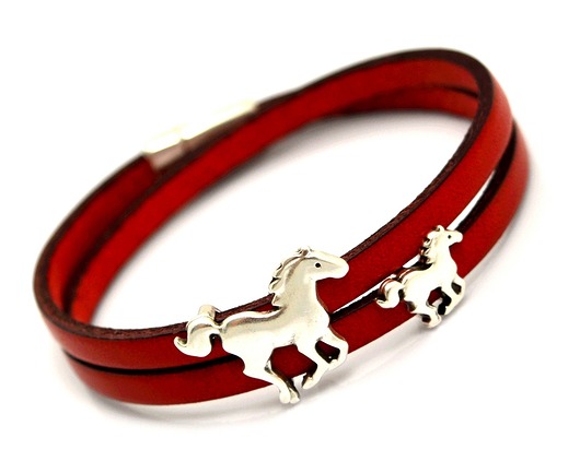 bransoletka skóra MAGNETOOS double HORSES RED Beezoo