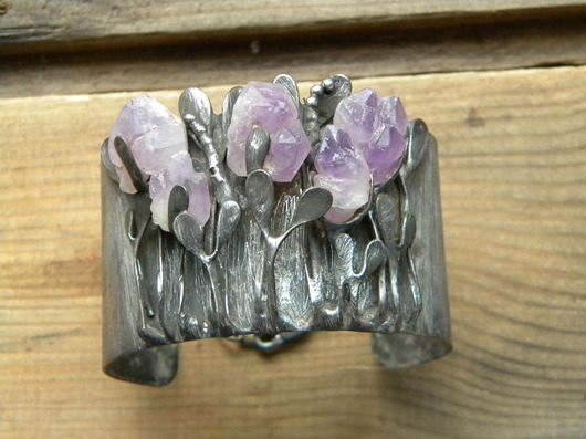 bransoletki wire wrapping surowe ametysty  - BRANSOLETA MANKIET - CUFF