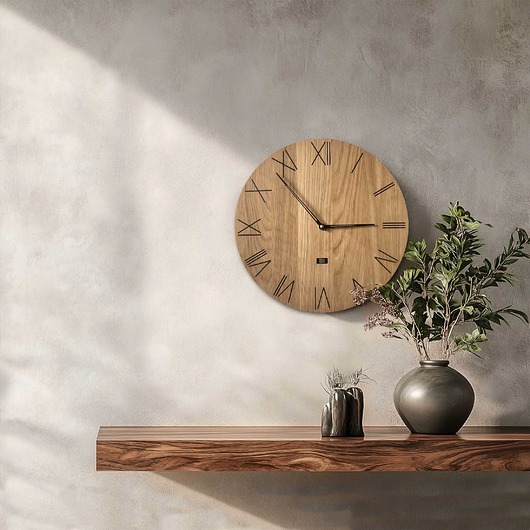 zegary Zegar z cyframi rzymskimi - nowoczesny, drewniany do salonu