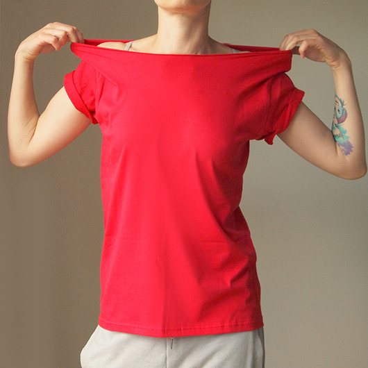 t-shirt damskie Czerwony Oversize Bez nadruku