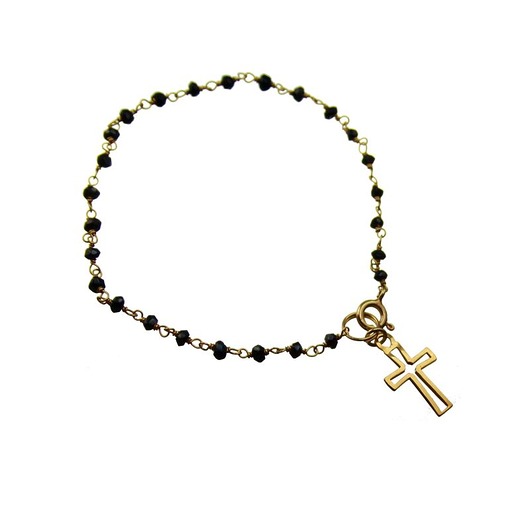 POPLAVSKY BRANSOLETKA ONYX CROSS srebro 925 złot POPLAVSKY
