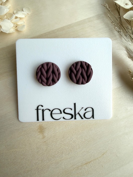 kolczyki z masy plastycznej Kolczyki Knitted -  ciemny przygaszony fiolet