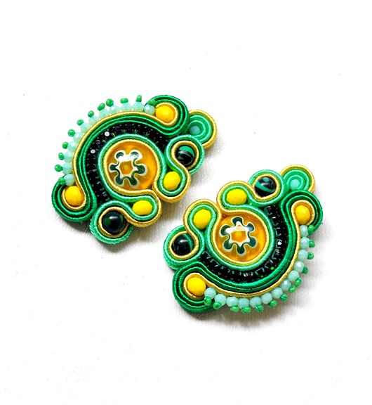 kolczyki soutache Sutaszowe kolczyki MILLEFIORI green