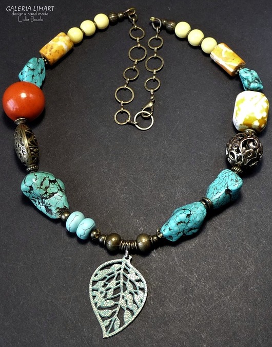 korale Boho style masywny kolorowy naszyjnik z minerałów handmade prezent z klasą