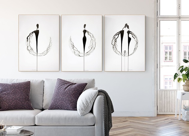 Zestaw 3 obrazów 50 x 70 cm malowany ręcznie Krystyna Siwek Art