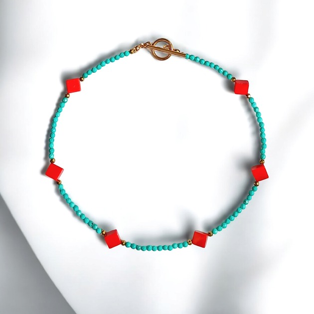 chokery UNIKATOWY naszyjnik SUMMER COLLECTION magnezyt,koral pomarańczowy