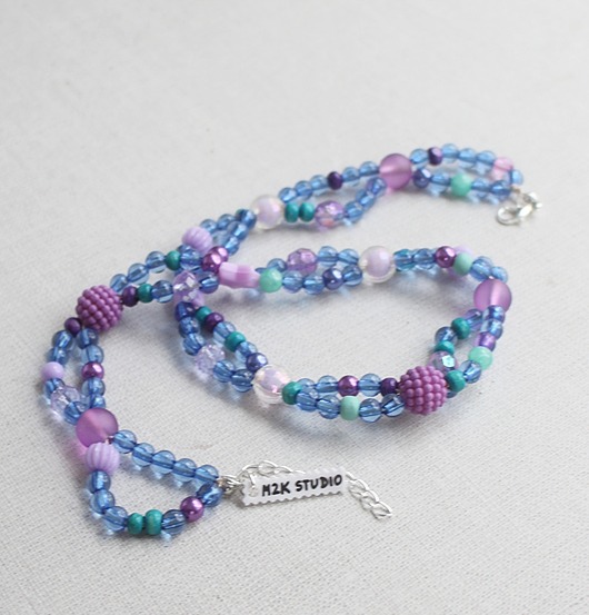 naszyjniki - inne Kolorowy naszyjnik fiolet niebieski granat podwójny