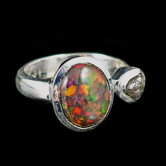 pierścionki srebrne Pierścionek czarny opal i diament