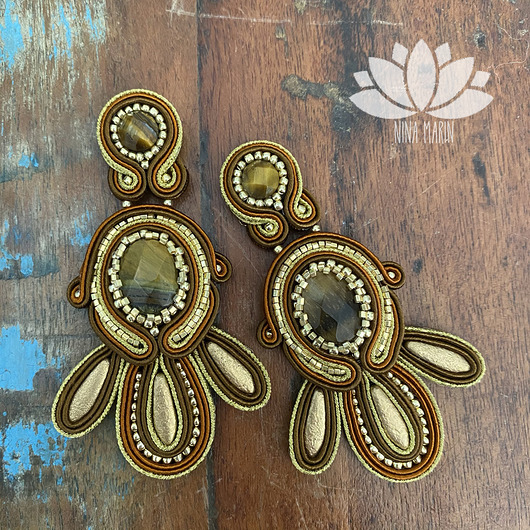 kolczyki soutache tygrysie oko - kolczyki sutasz
