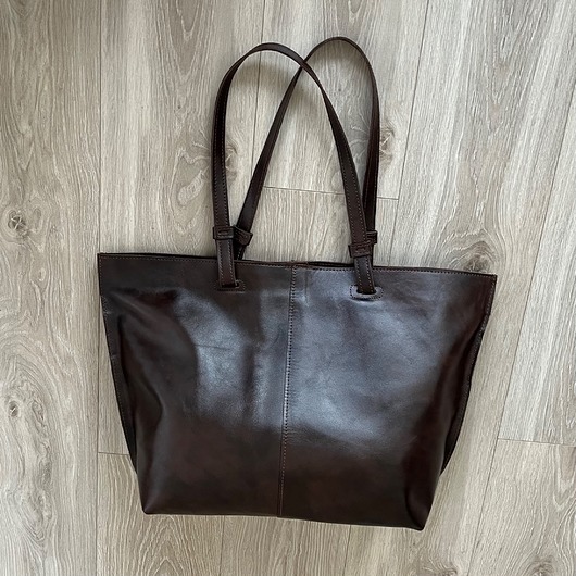 torby na ramię Ciemno-brązowa torba ze skóry Shopperka.