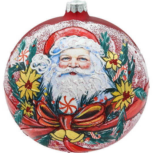 ozdoby choinkowe Bombka okrągła czerwona: Święty Mikołaj w świątecznym wieńcu