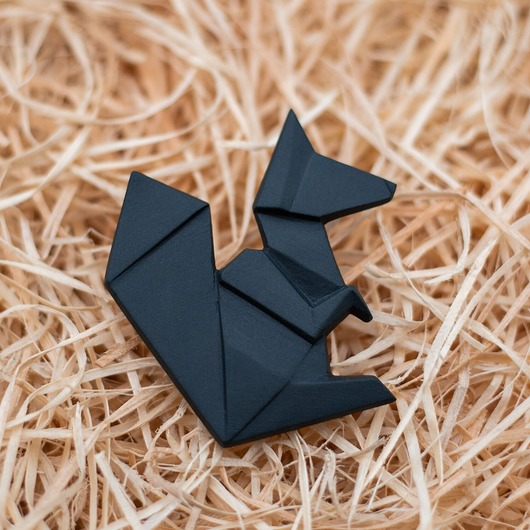 broszki Broszka Porcelanowa Origami Wiewiórka Czarna