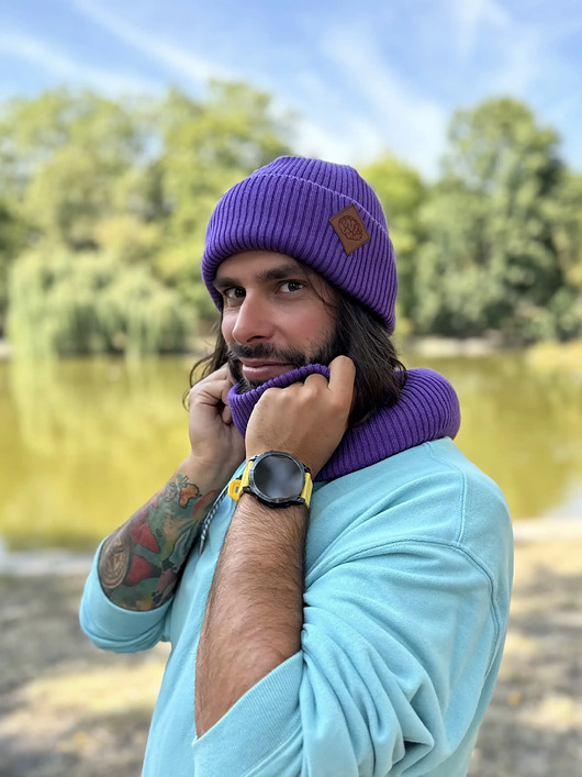 czapki damskie Męska bawełniana czapka beanie logo ekoskórka Fiolet