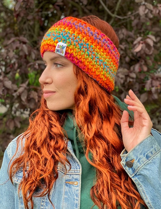 czapki damskie Opaska handmade Tęcza Pomarańcz