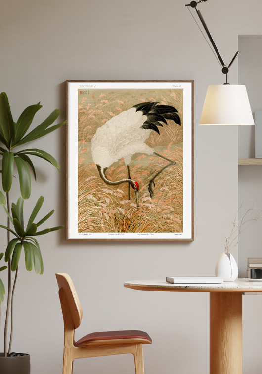 grafiki i ilustracje PLAKAT japoński, żuraw  illustracja, dawna sztuka ścienna