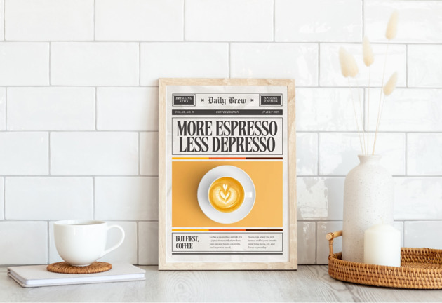 grafiki i ilustracje PLAKAT kawa, zabawny prezent dla kawosza, more espresso less depresso