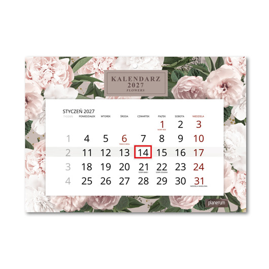 kalendarze i plannery Kalendarz Ścienny Pojedynczy 2027 Flowers A4