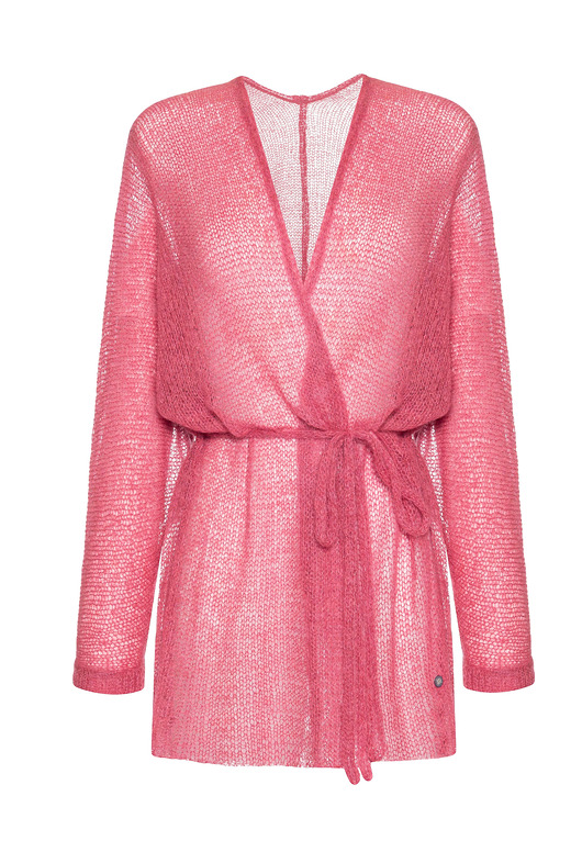 kardigany damskie Alpaka kimono z paskiem - Brudny róż