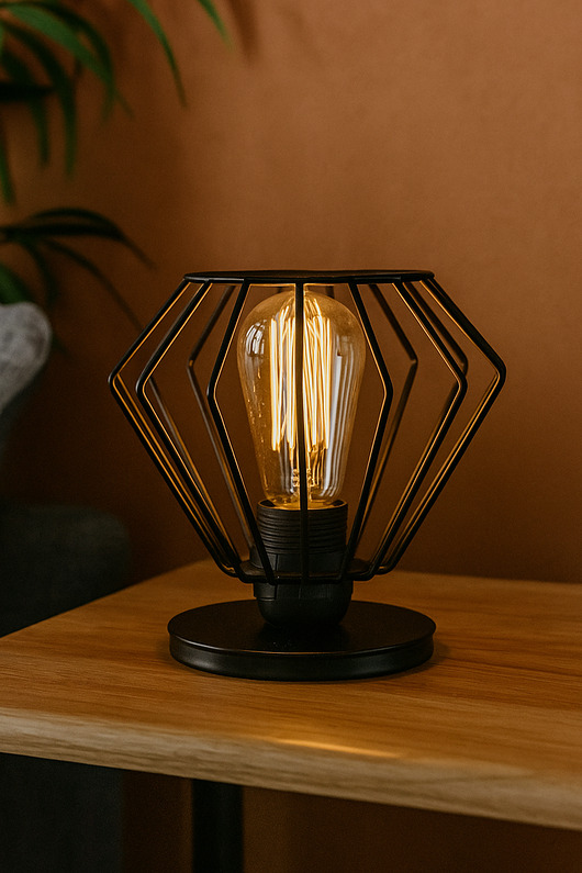 lampy stołowe Czarna lampka nocna z drucianym kloszem NOGOYA LOFT