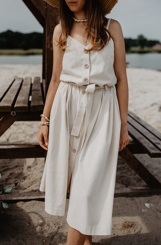 sukienki midi damskie Jedwabna sukienka na ramiączkach, NATURAL SILK