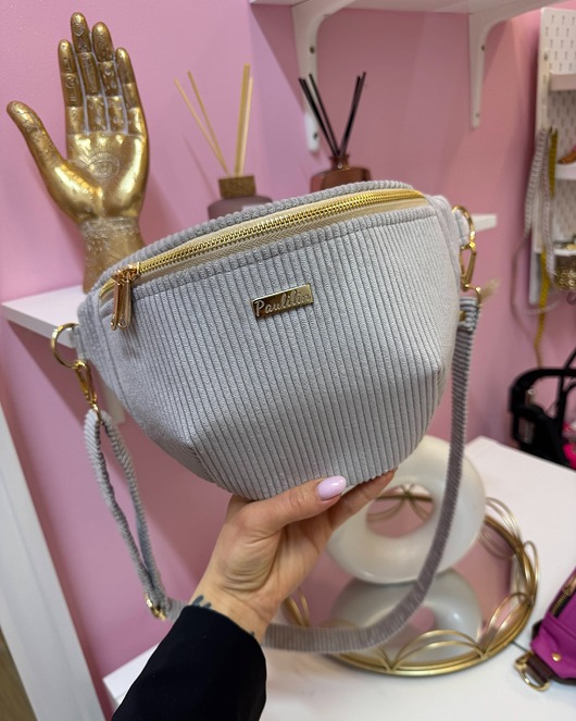 saszetka nerka Nerka damska sztruksowa jasno szara XL