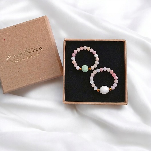 pierścionki elastyczne PREMIUM : zestaw pierścionków : cukierkowy : opal, amazonit, k.księżycowy