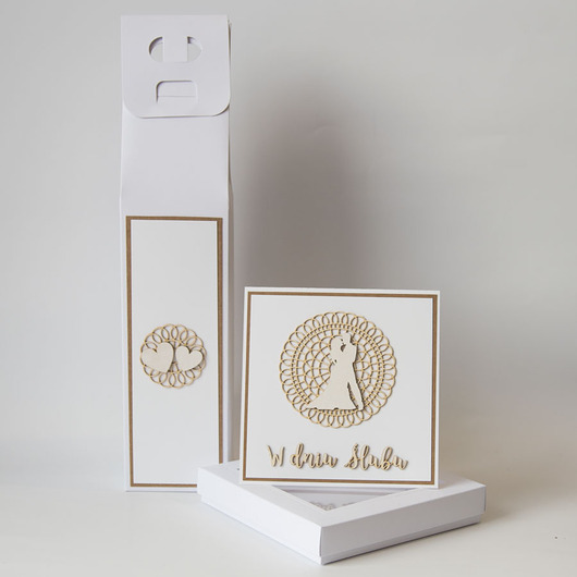 zaproszenia i kartki na ślub Zestaw pudełko na wino i pieniądze, kartka ślubna