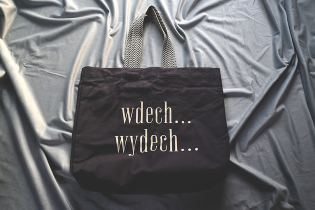torby na zakupy Bawełniana torba z afirmacją w kolorze grafitowym WDECH... WYDECH...