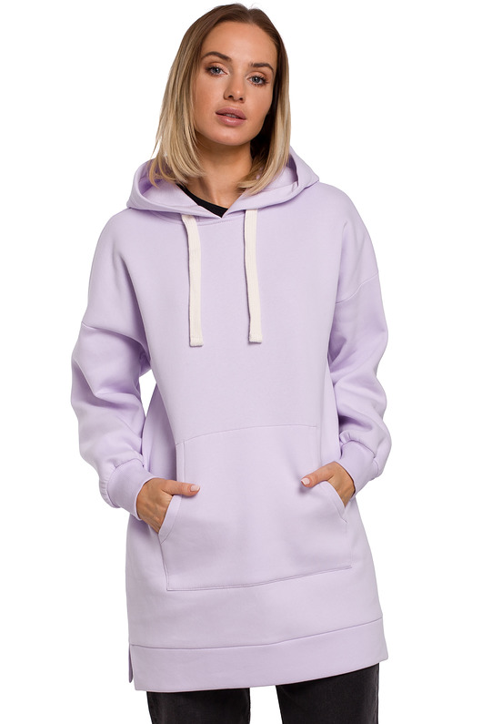 bluza z kapturem damska Dluga bluza oversize-liliowa(M-534)