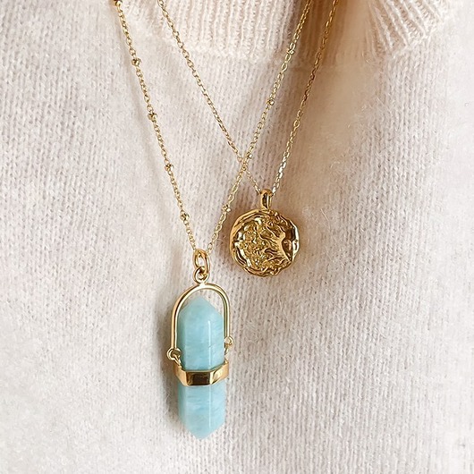 złote naszyjniki Naszyjnik amazonit w oprawie srebro 925 złocone