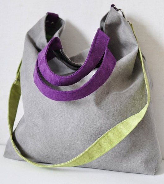Torba hobo XXL- szary, limonka, fiolet PRACOWNIA 166