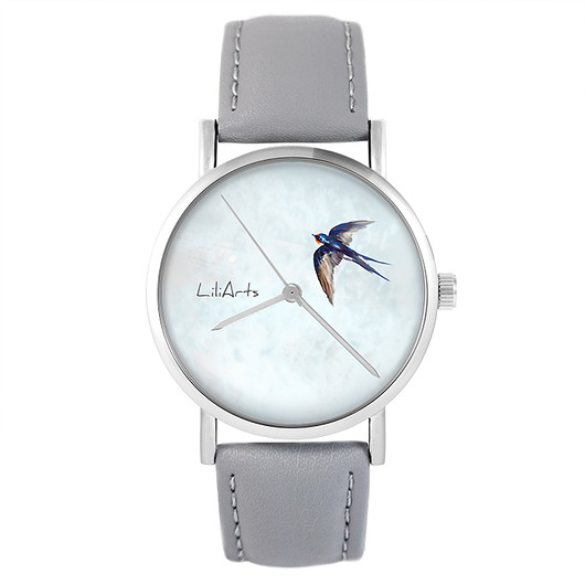 zegarki damskie Zegarek - Jaskółka - skóra, szary