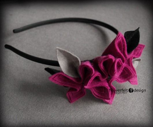 fuksja z szarym i czarnym opaska FlowerFelt Design
