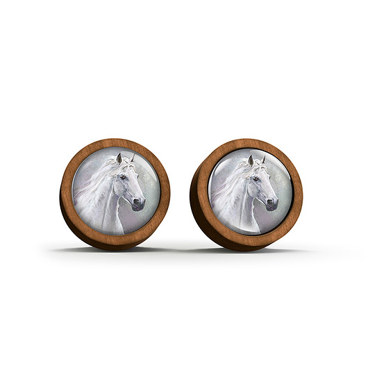 kolczyki drewniane Kolczyki drewniane - Biały koń - sztyfty