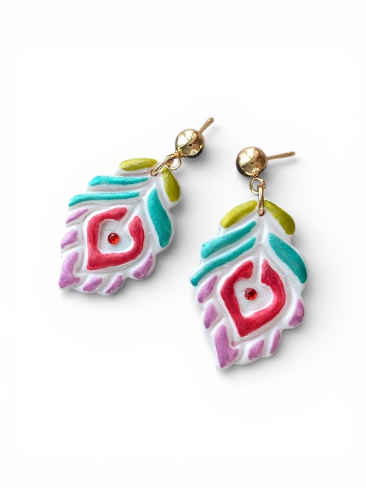 kolczyki z masy plastycznej Kolczyki kolorowe piórka z gliny polimerowej