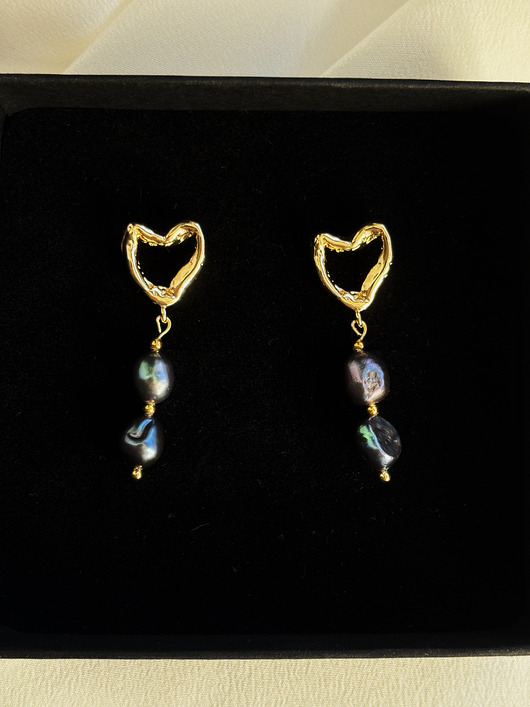 kolczyki pozłacane Kolczyki pozłacane unikat Granatowe perły