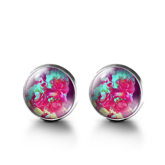 kolczyki szklane Kolczyki sztyfty - Amarantowe róże