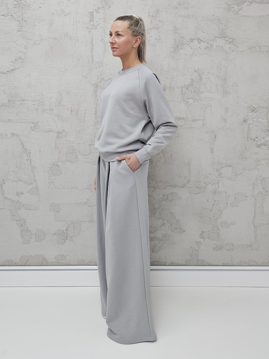 komplety damskie Sarai wygodny komplet bluza i szerokie spodnie z zakładkami glacier gray