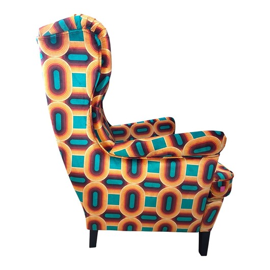 fotele Fotel uszak Retro we wzory, welurowy