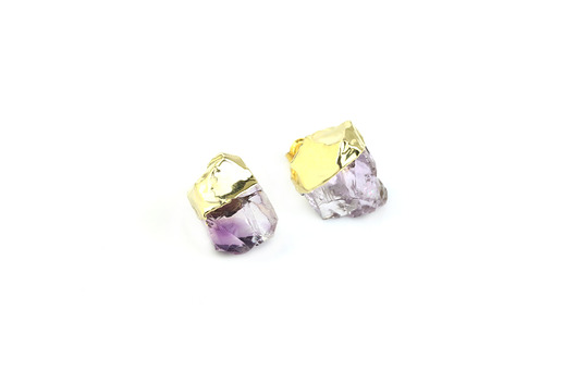 kolczyki z kamieniami Earrings Ametyst Surowy Złoto 