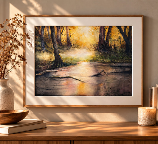obrazy Obraz akwarelowy "Magiczny Las IV" oprawiony w passe-partout 40x50 cm