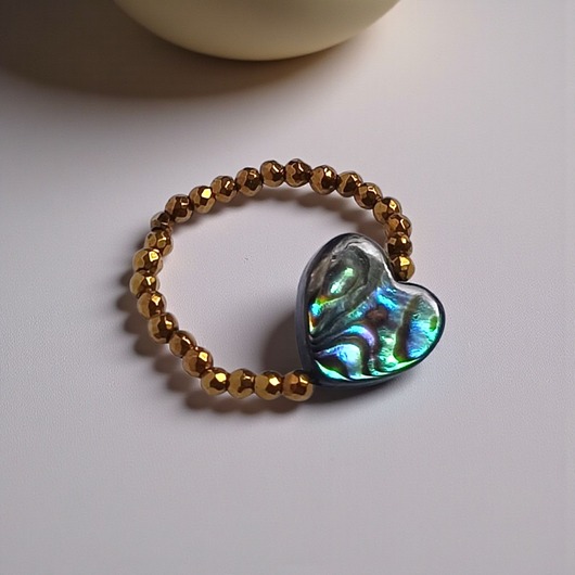 pierścionki elastyczne Serduszko - pierścionek : muszla PAUA , hematyt