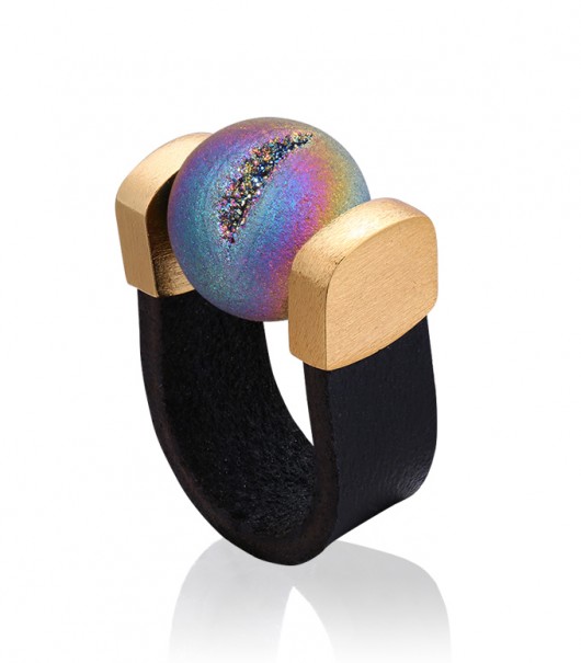 pierścionki - różne Agate Druzy Rainbow Ring in Gold