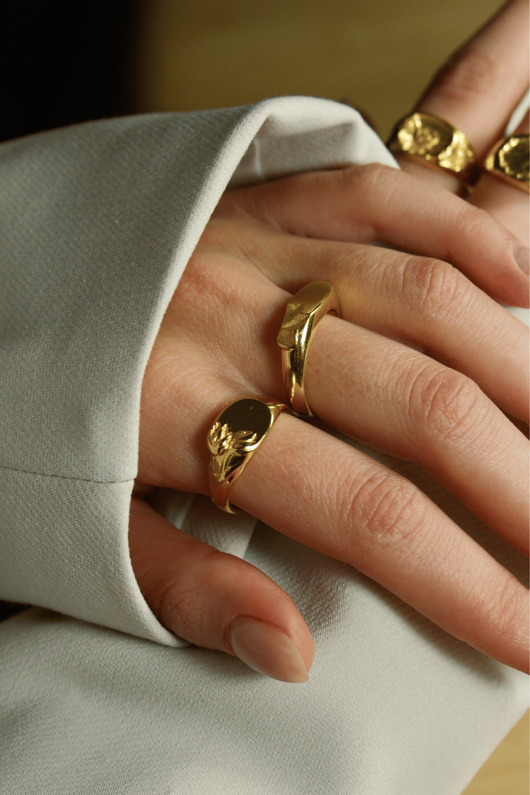 pierścionki złote Srebrny sygnet damski, dla niej, personalizacja, botaniczny, bez kamieni TULIPA