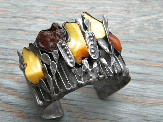 bransoletki wire wrapping surowe bursztyny  -  bransoleta mankiet CUFF