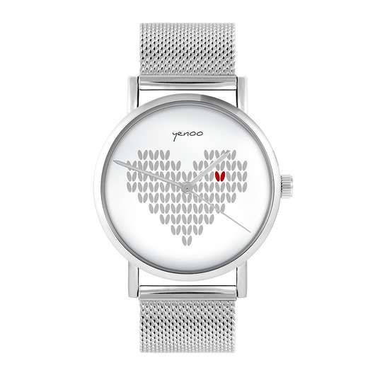 zegarki damskie Zegarek - Serce dziergane - bransoleta mesh