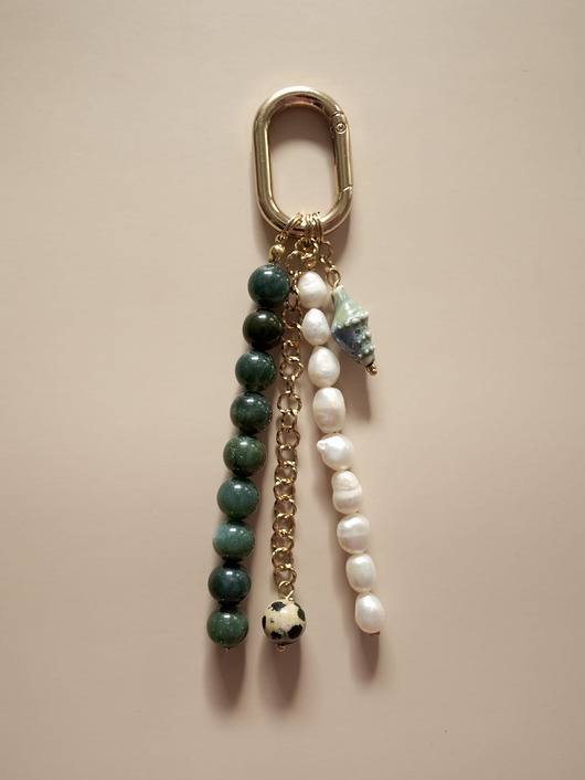 breloki Brelok Blair #3 zielone agaty, perły naturalne, jaspis dalamtyński